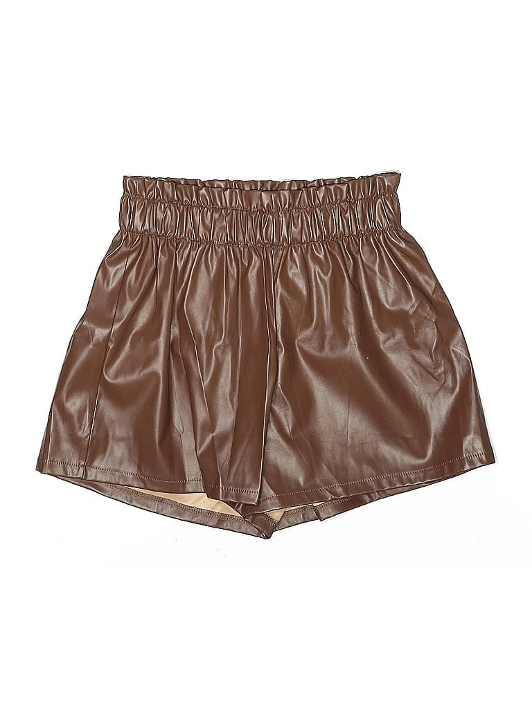Pre-owned Shein Faux Leather Shorts In Brown