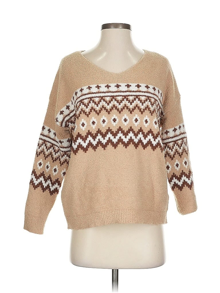 Francesca's 100% Polyester Chevron-herringbone Tan Pullover Sweater Size S - photo 1