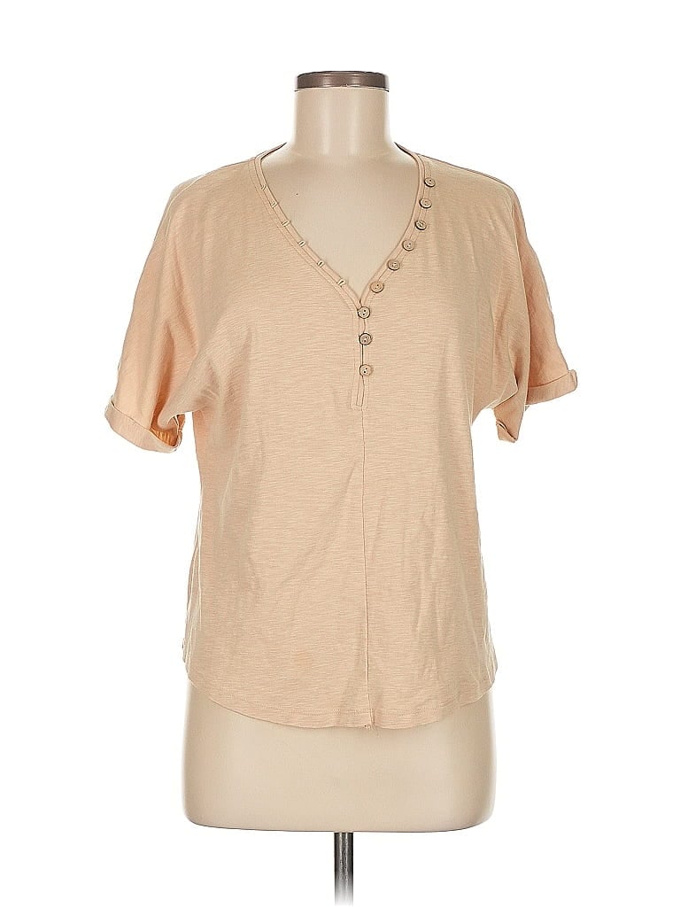 Pre-owned Polagram Short Sleeve Top Tan V Neck Tops In Brown