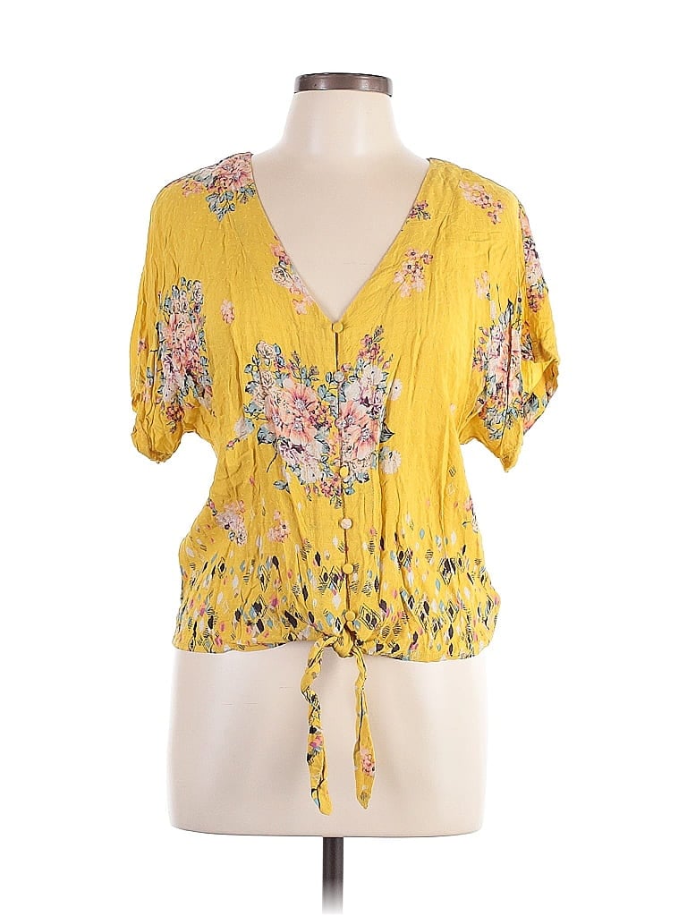 Miss Me 100% Viscose Yellow Short Sleeve Blouse Size L - photo 1