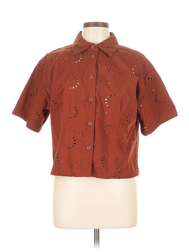 Future Collective Brown Short Sleeve Blouse Size L - photo 1
