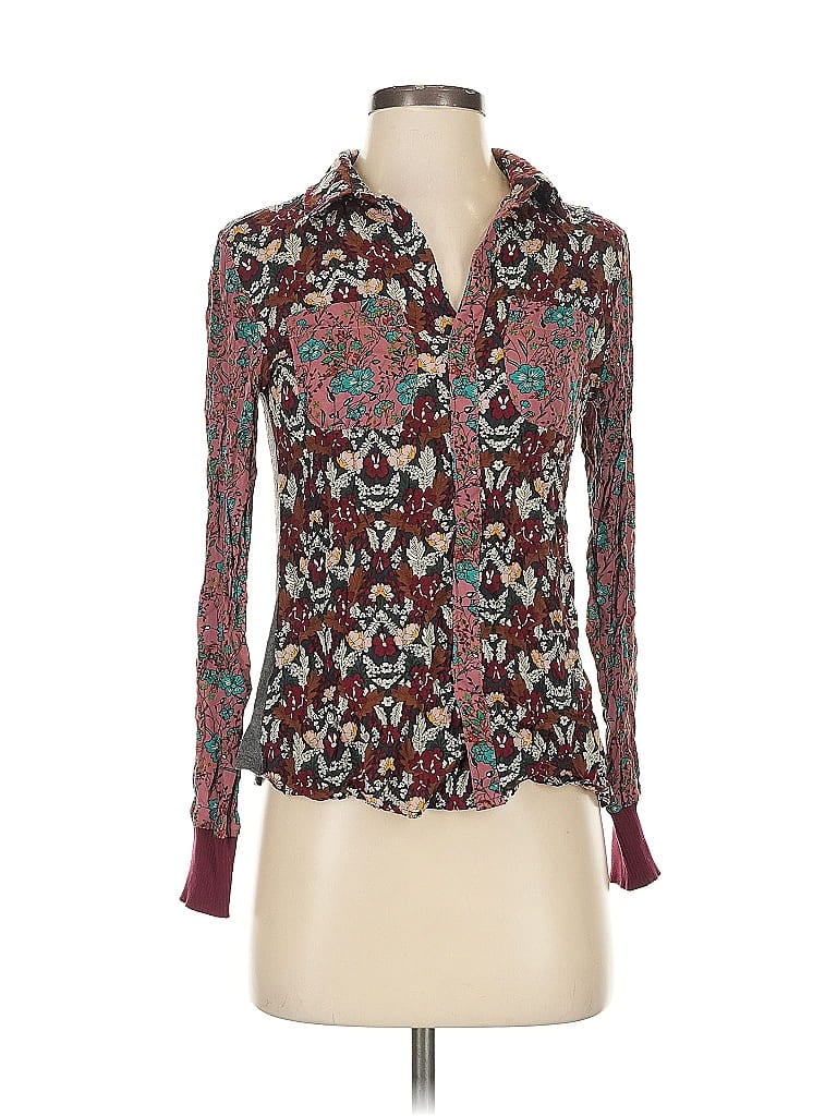 Tiny 100% Rayon Paisley Burgundy Long Sleeve Blouse Size XS - photo 1