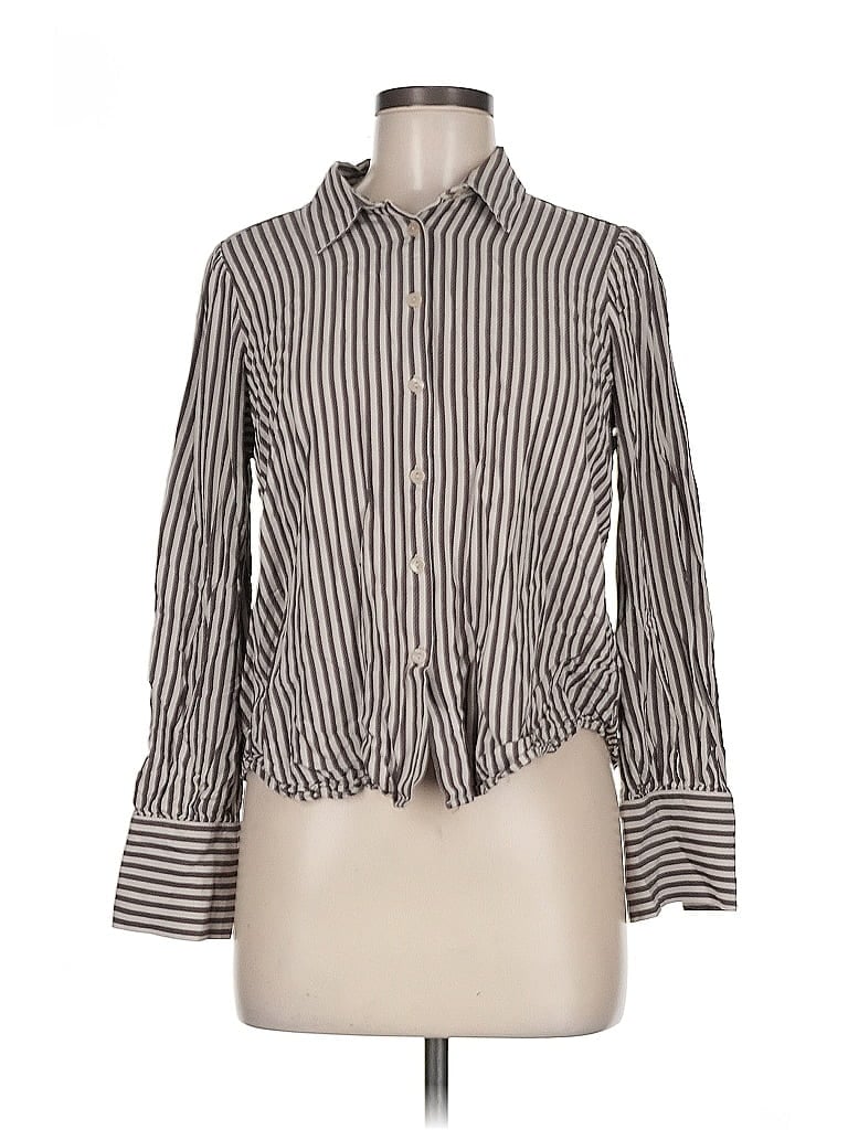Ann Taylor Factory 100% Rayon Stripes Brown Long Sleeve Blouse Size M - photo 1