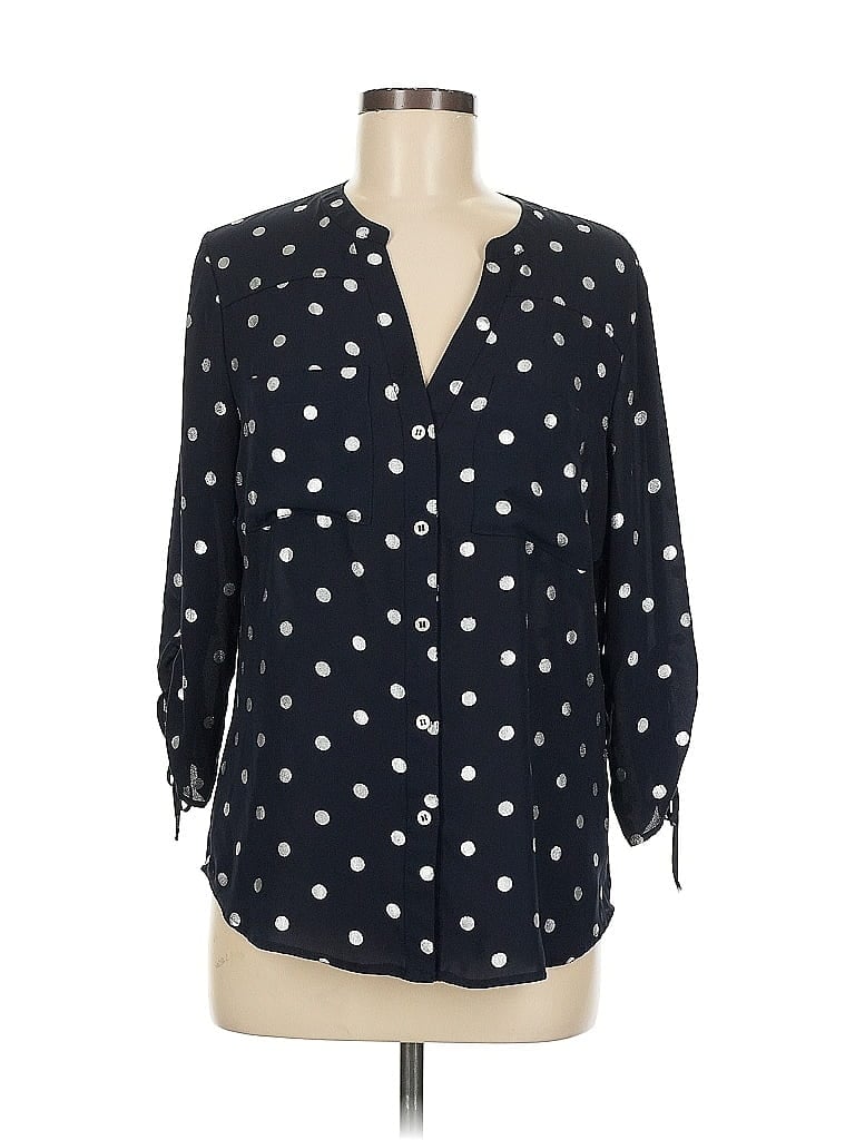 Soho JEANS NEW YORK & COMPANY 100% Polyester Polka Dots Black 3/4 Sleeve Blouse Size M - photo 1