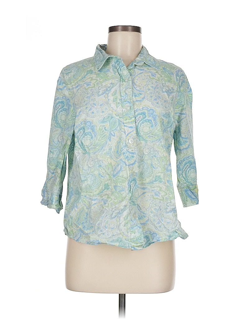 Blair 100% Cotton Paisley Green Blue Paisley Pattern Button-Down Shirt ...