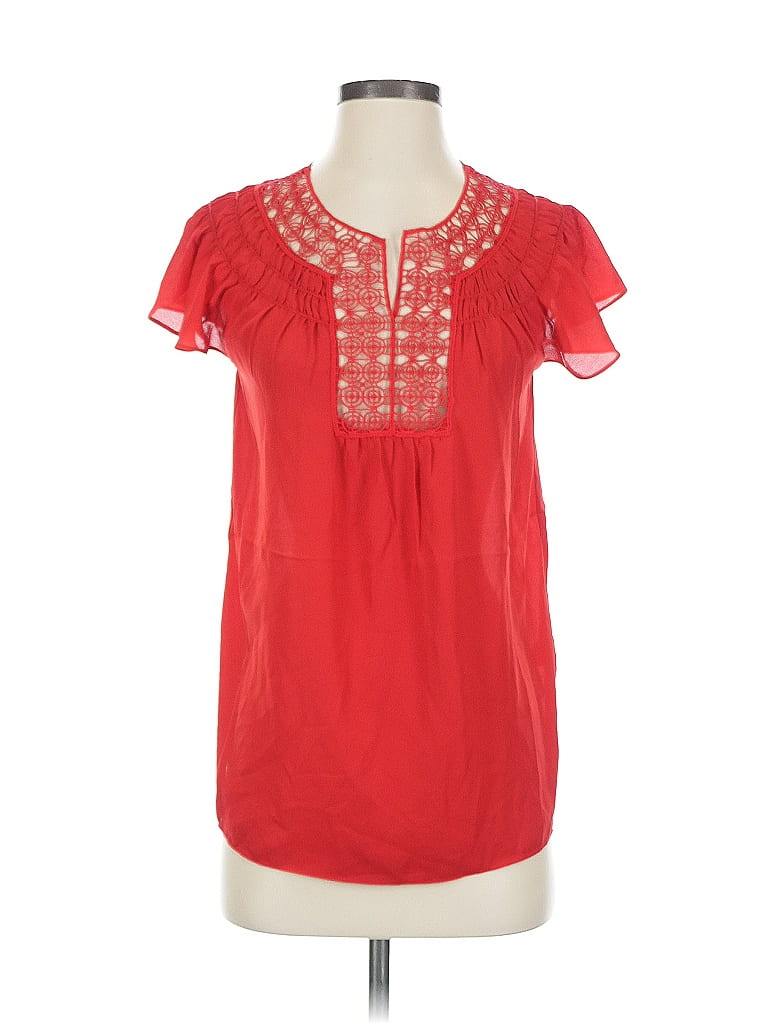 Pre-owned Max Studio Short Sleeve Blouse In Red
