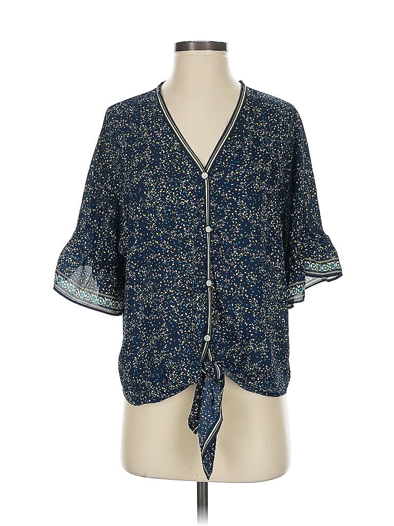 Pre-owned Max Studio Short Sleeve Blouse In Blue