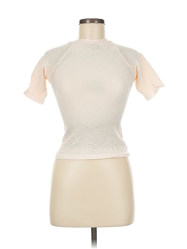 Pre-owned House Of London Short Sleeve Top Ivory Mock Neckline Tops In White