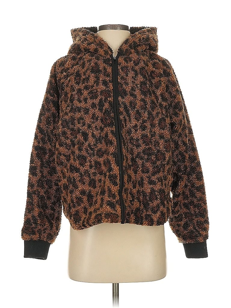 Lou & Grey for LOFT 100% Polyester Animal Print Brown Faux Fur Jacket Size S - photo 1