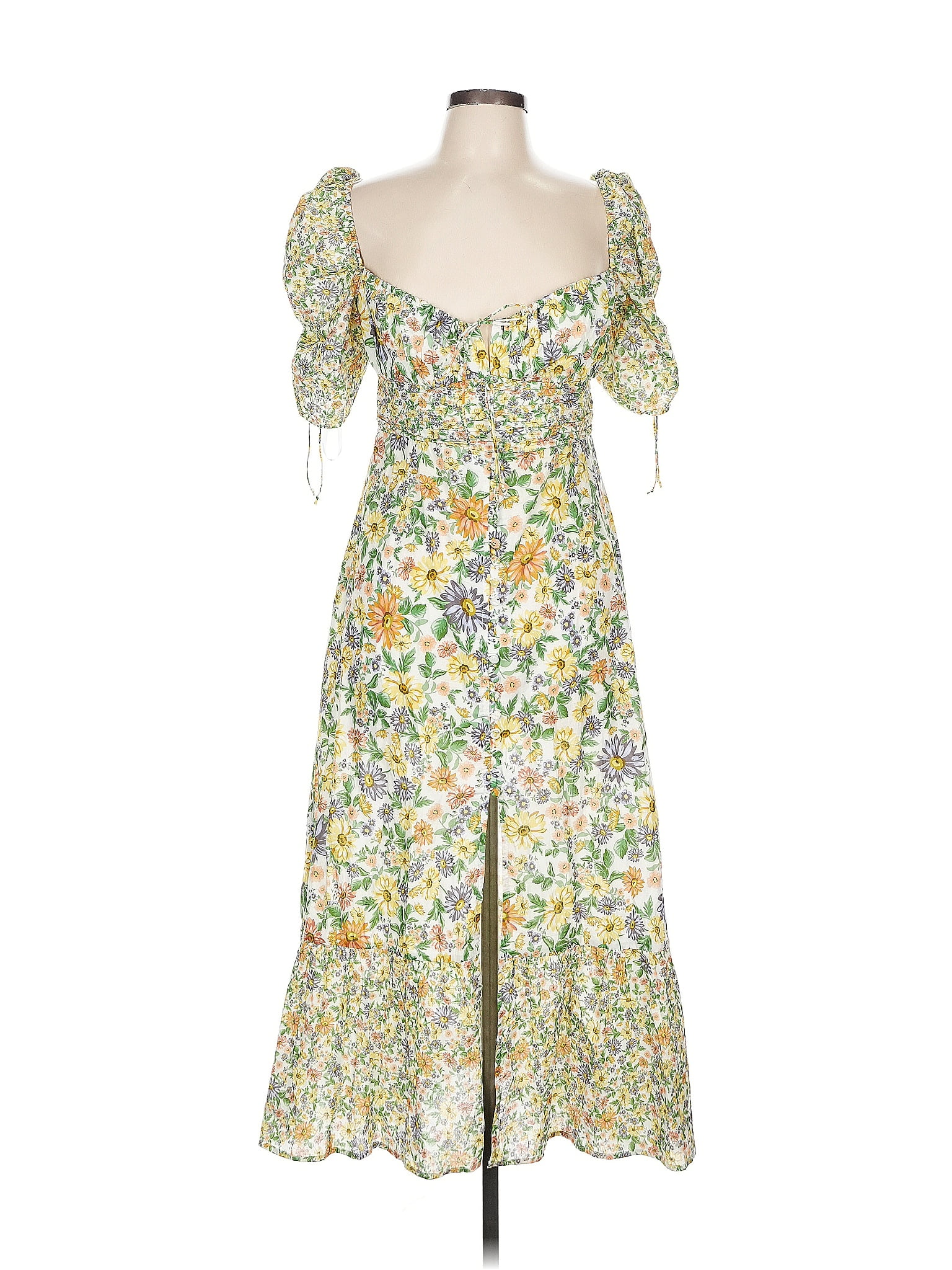For Love &amp; Lemons 100% Cotton Floral Yellow Casual Dress Size L
