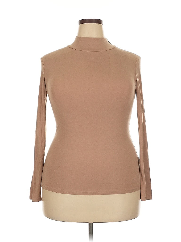 Pre-owned Mangopop Collection Long Sleeve Top Tan Turtleneck Tops In Brown