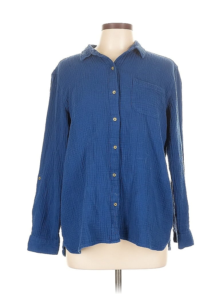 Anne Klein 100% Cotton Blue Long Sleeve Button-Down Shirt Size L - photo 1