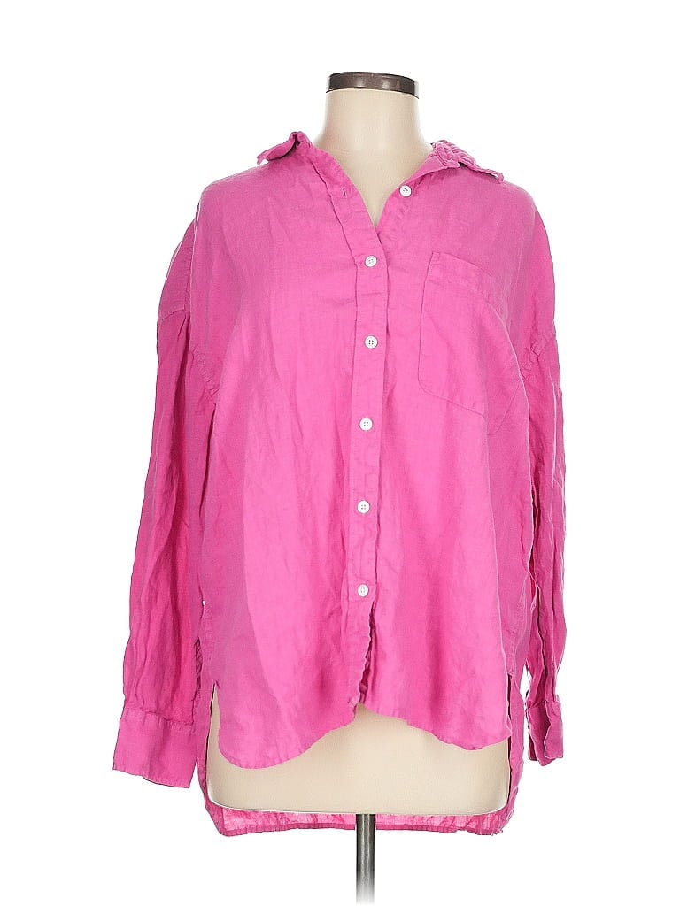 Faherty 100% Linen Pink Long Sleeve Button-Down Shirt Size M - photo 1