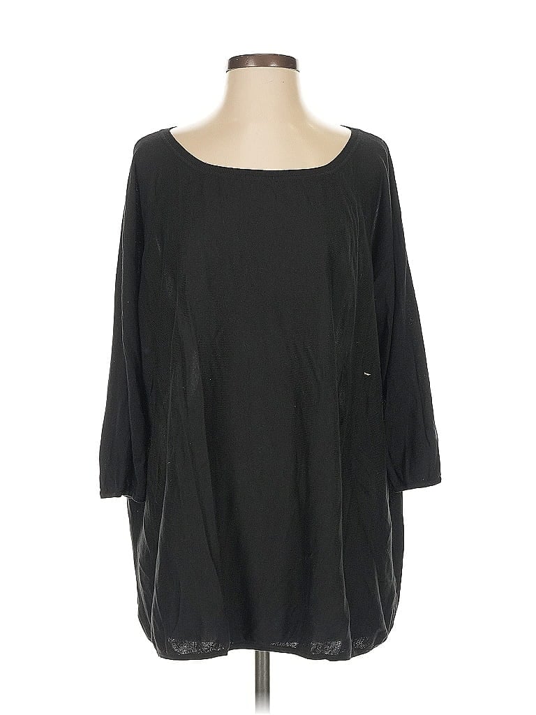 Pre-owned Garnet Hill 3/4 Sleeve Top Black Square Neckline Tops