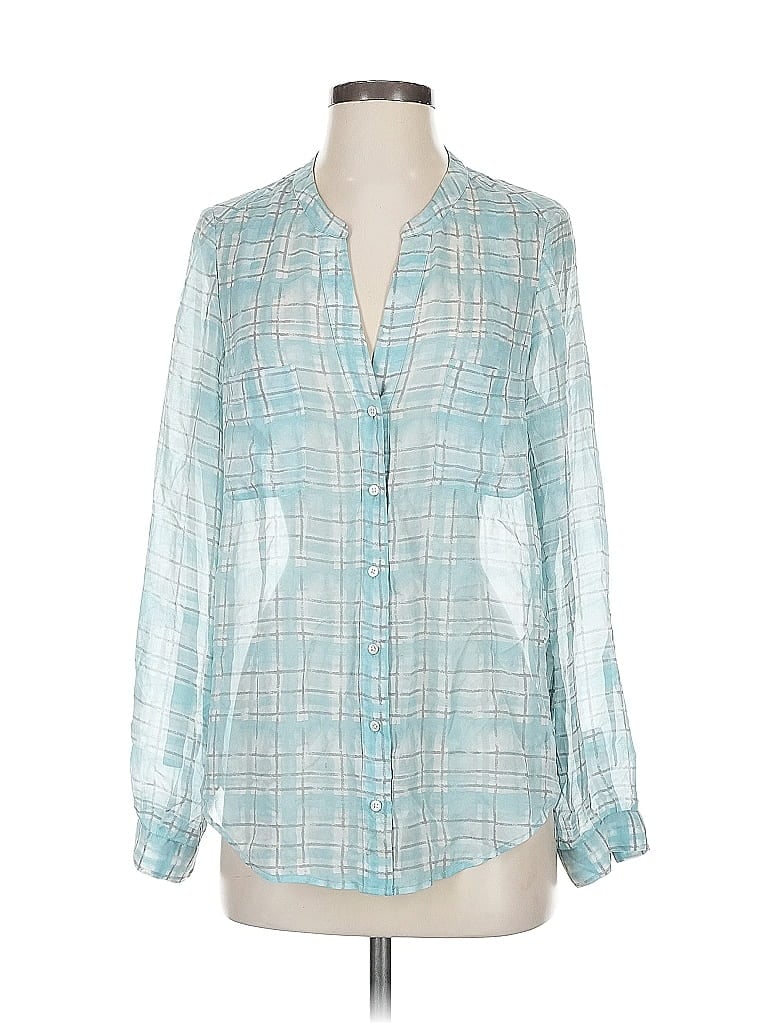 Pre-owned Joie Long Sleeve Silk Top Blue Plunge Neckline Tops