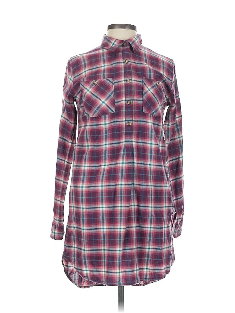 Burton Durable Goods 100% Cotton Plaid Burgundy Casual Dress Size S - photo 1