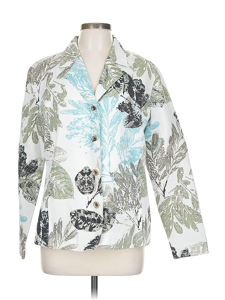 Pre-owned Chico's Silk Blazer Jacket In White