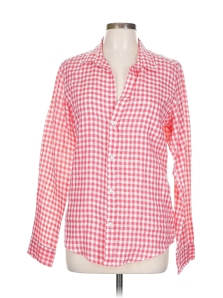 Frank & Eileen 100% Linen Checkered-gingham Pink 3/4 Sleeve Button-Down Shirt Size L - photo 1
