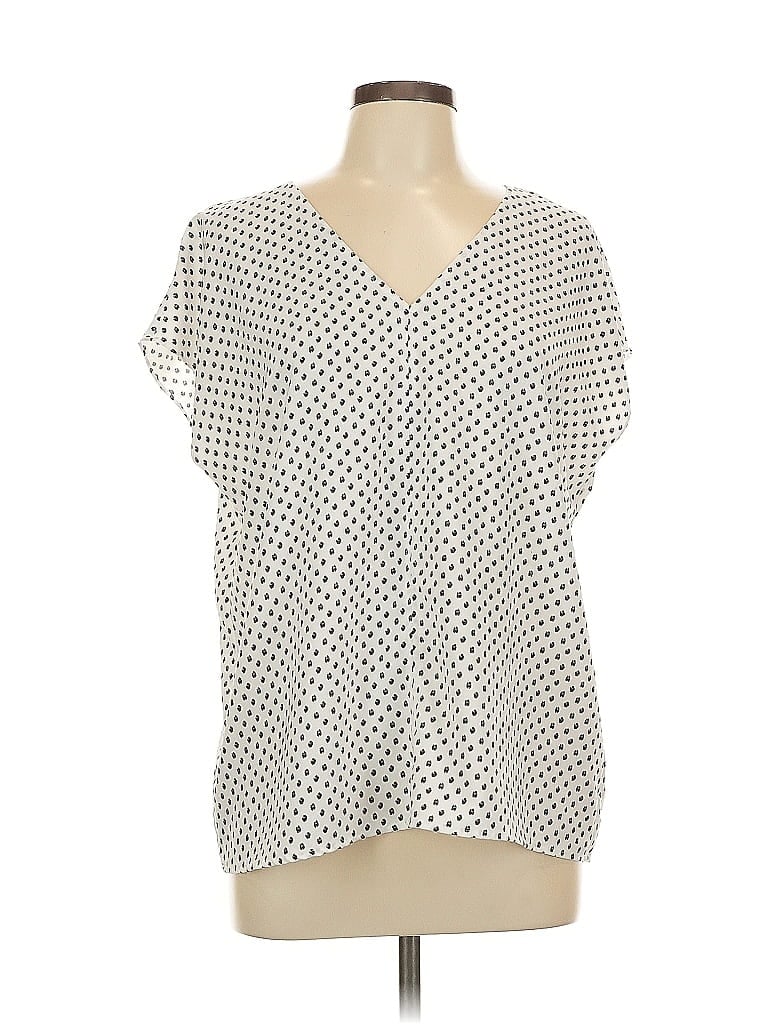 Hilary Radley 100% Polyester Polka Dots Ivory Short Sleeve Blouse Size L - photo 1