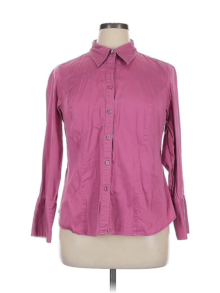 Pre-owned Lane Bryant Long Sleeve Button Down Shirt In Purple