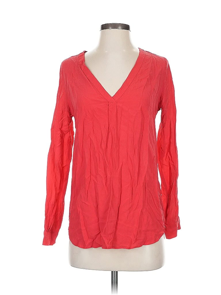 Click to view more detailed imagery on our partner's website Pre-owned Joie Long Sleeve Silk Top Red V Neck Tops