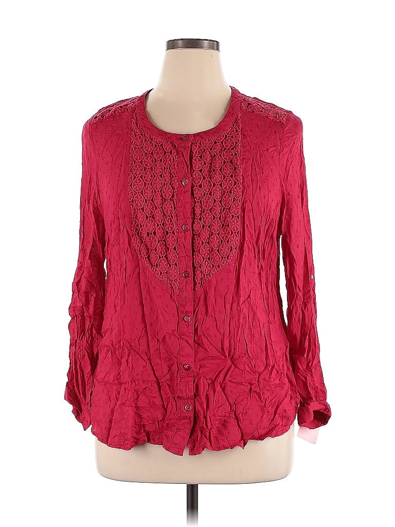 Catherines 100% Rayon Red Long Sleeve Blouse Size 0X - photo 1