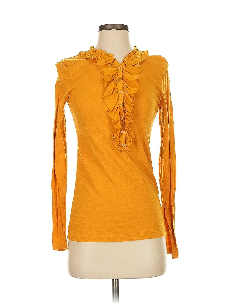 Pre-owned Ann Taylor Loft Long Sleeve Top Orange Ruffles Neckline Tops