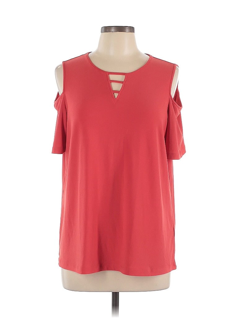 Pre-owned Susan Graver Short Sleeve Top Red Cold Shoulder Neckline Tops