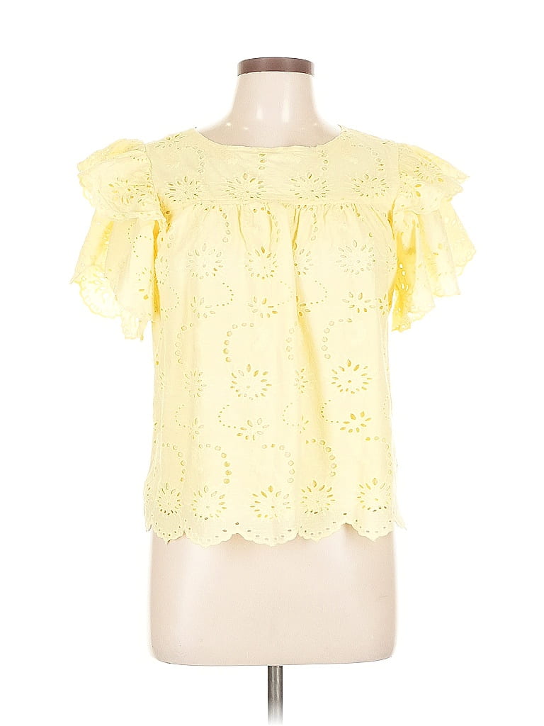 Catherine Malandrino 100% Cotton Yellow Short Sleeve Blouse Size L - photo 1