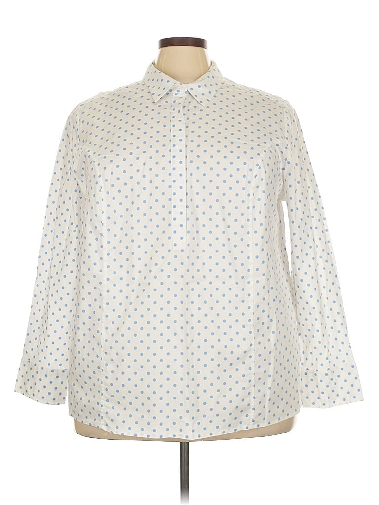 Pre-owned Woman Within Long Sleeve Blouse In White
