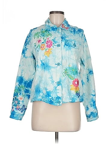 DG^2 by Diane Gilman Blue Tie-Dye Floral Denim Jacket (view 1)