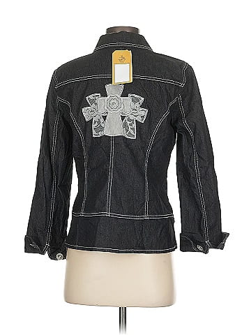 Baccini Black Denim Jacket with Buttons (view 2)