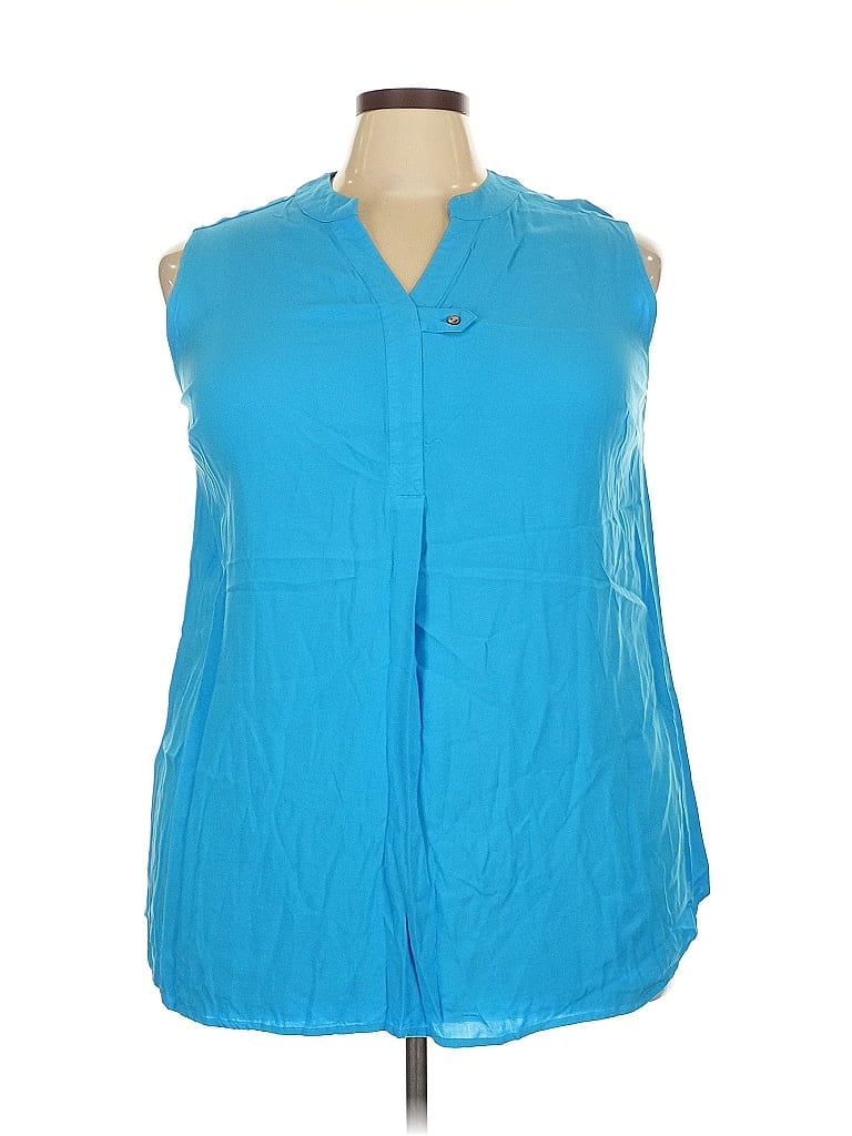 Woman Within 100% Rayon Blue Sleeveless Button-Down Shirt Size 22 - photo 1