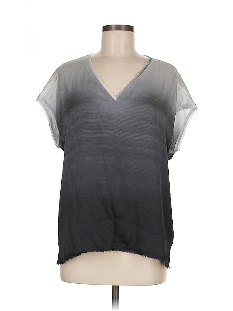 Pre-owned Go By Go Silk Short Sleeve Silk Top Gray V Neck Tops