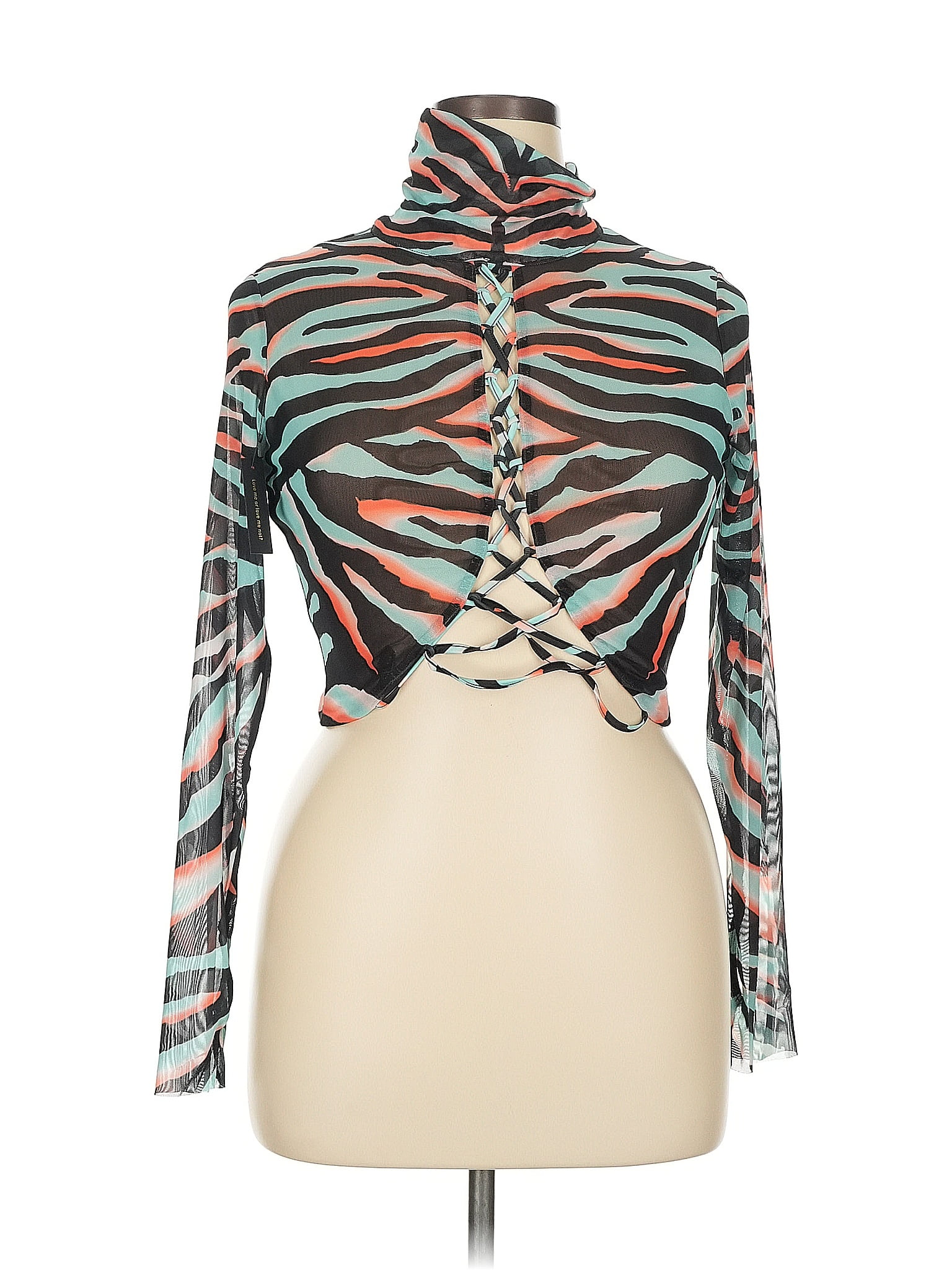 AFRM Animal Print Teal Long Sleeve Blouse Size XL
