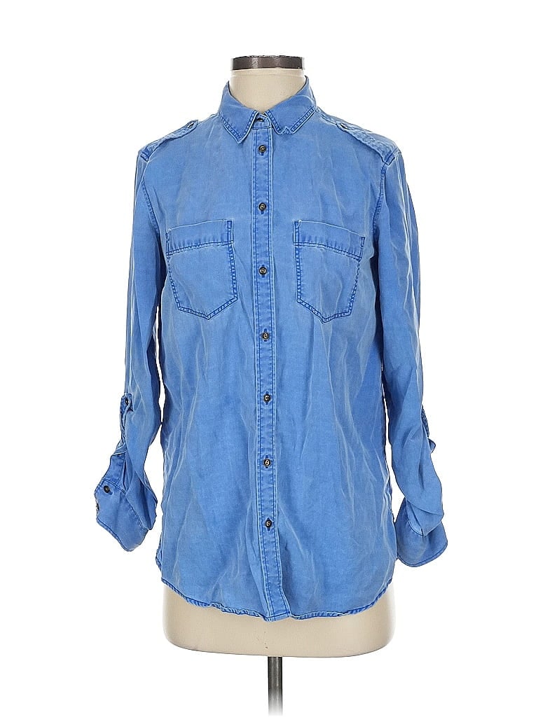 Pre-owned Express Long Sleeve Button Down Shirt In Blue