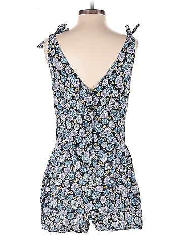 Miley Cyrus & Max Azria Floral Blue Romper with Tie Straps (view 2)