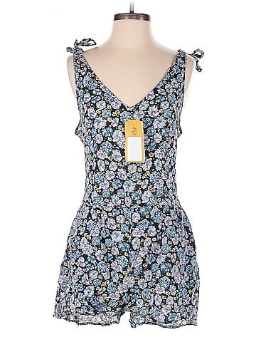 Miley Cyrus & Max Azria Floral Blue Romper with Tie Straps (view 1)