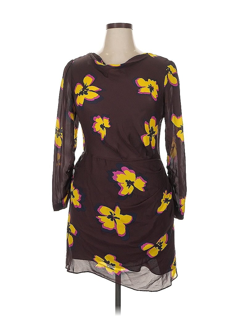 A.L.C. 100% Polyester Print Brown Casual Dress Size 14 - photo 1
