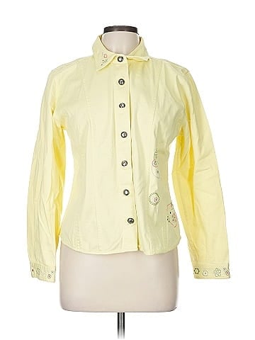 Christopher & Banks Yellow Embroidered Stretch Cotton Jacket (view 1)