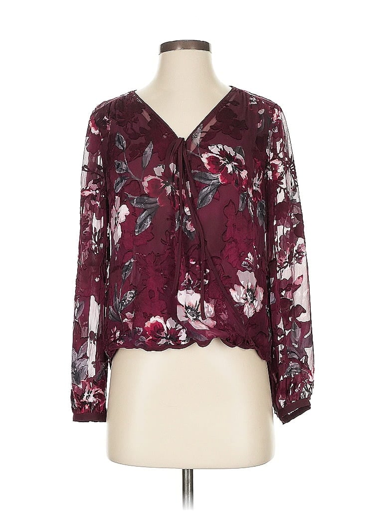 Pre-owned White House Black Market Long Sleeve Blouse In Burgundy