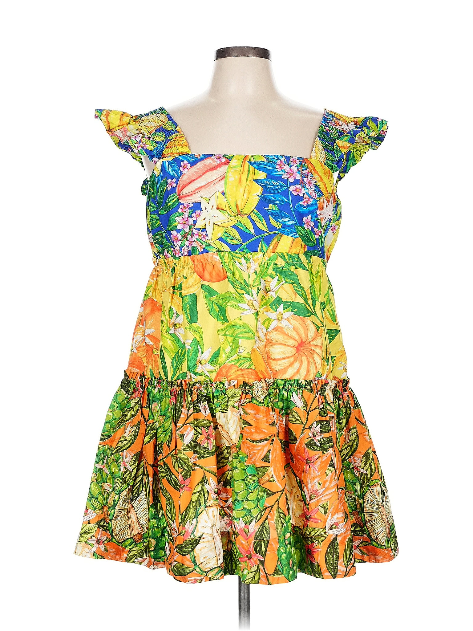 FARM Rio 100% Cotton Tropical Yellow Cocktail Dress Size L