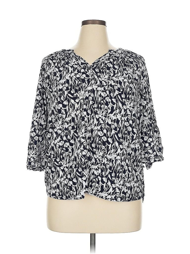 Pre-owned Cynthia Rowley Tjx 3/4 Sleeve Blouse In Blue