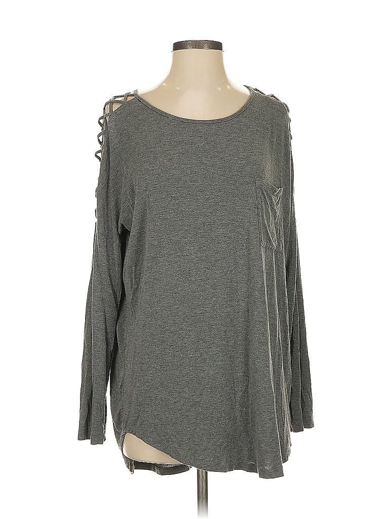 Pre-owned Loveriche Long Sleeve Top Gray Cold Shoulder Neckline Tops