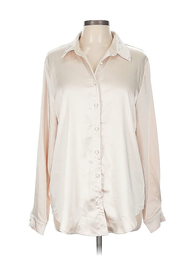 Princess Polly 100% Recycled Polyester Metallic Ivory Long Sleeve Blouse Size 10 - photo 1