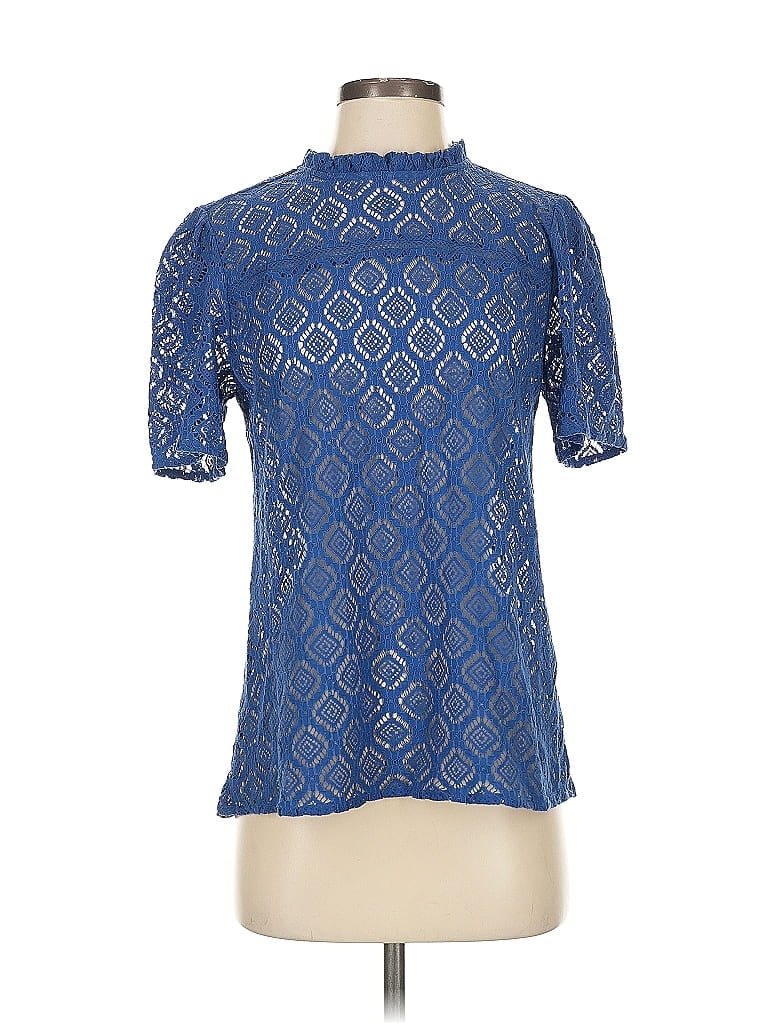 Pre-owned Ann Taylor Loft Short Sleeve Blouse In Blue
