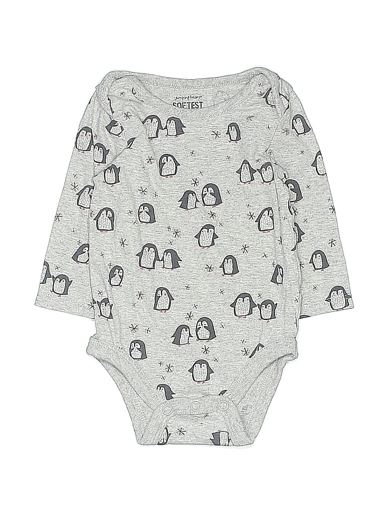 Jumping Beans 100% Cotton Print Gray Long Sleeve Onesie 0-3 MO / 3 MO - photo 1