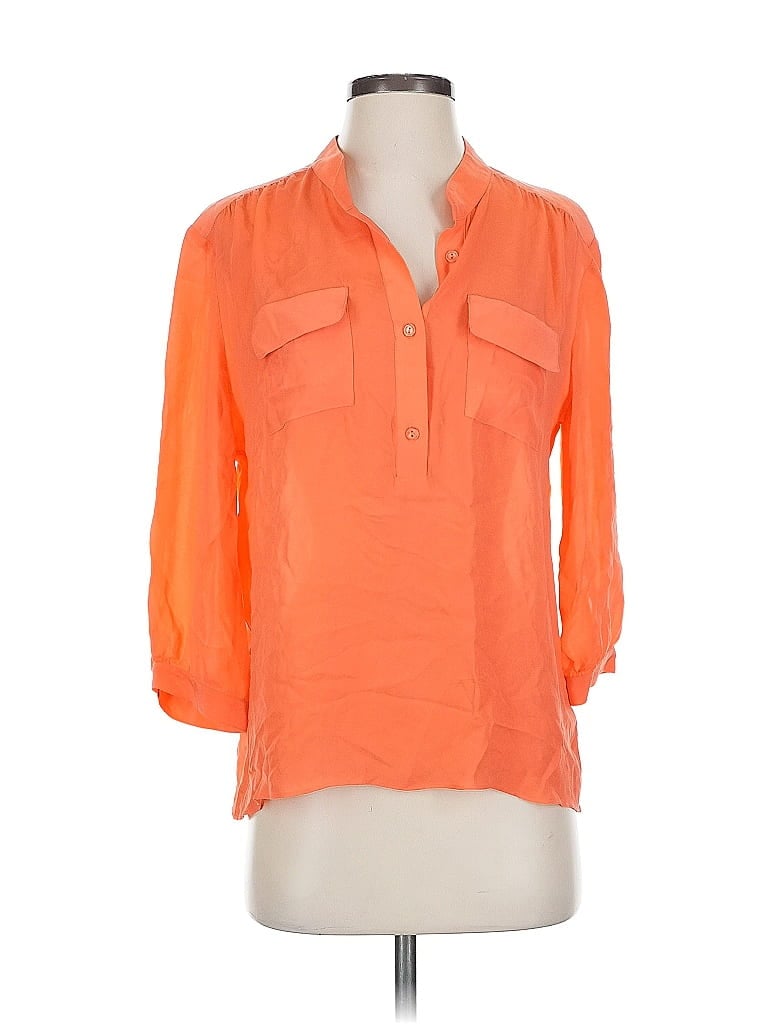 Click to view more detailed imagery on our partner's website Pre-owned Parker 3/4 Sleeve Silk Top Orange Keyhole Neckline Tops