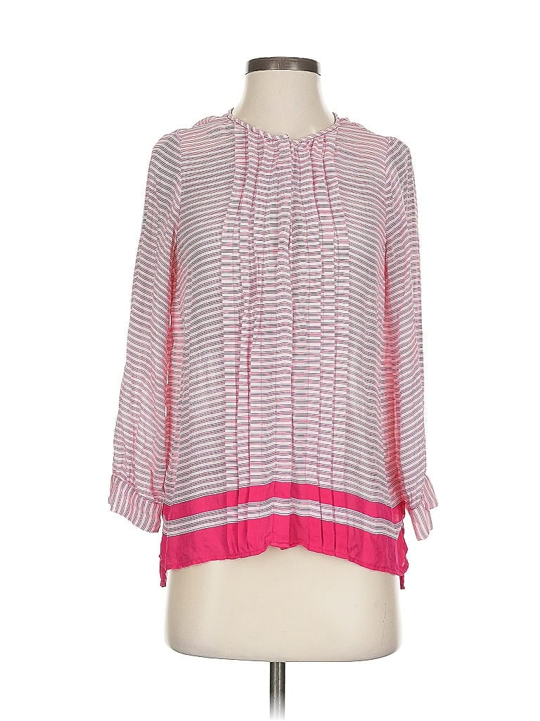Click to view more detailed imagery on our partner's website Pre-owned Joie 3/4 Sleeve Silk Top Pink Square Neckline Tops