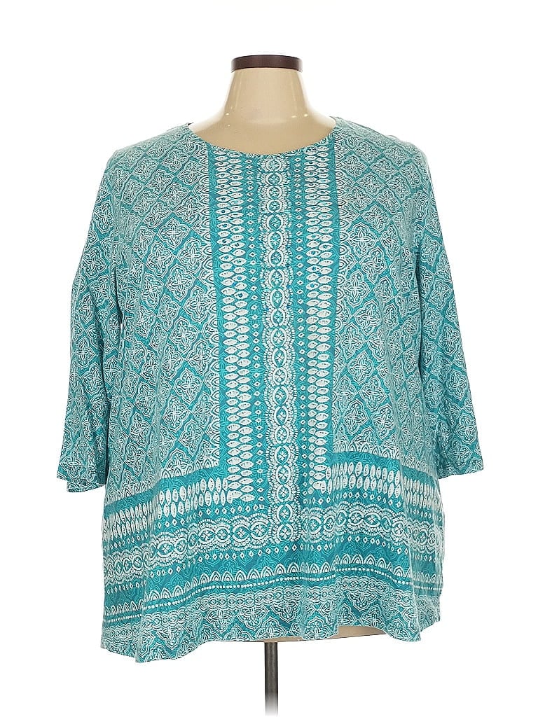 Catherines 100% Cotton Teal 3/4 Sleeve Blouse Size 3X - photo 1